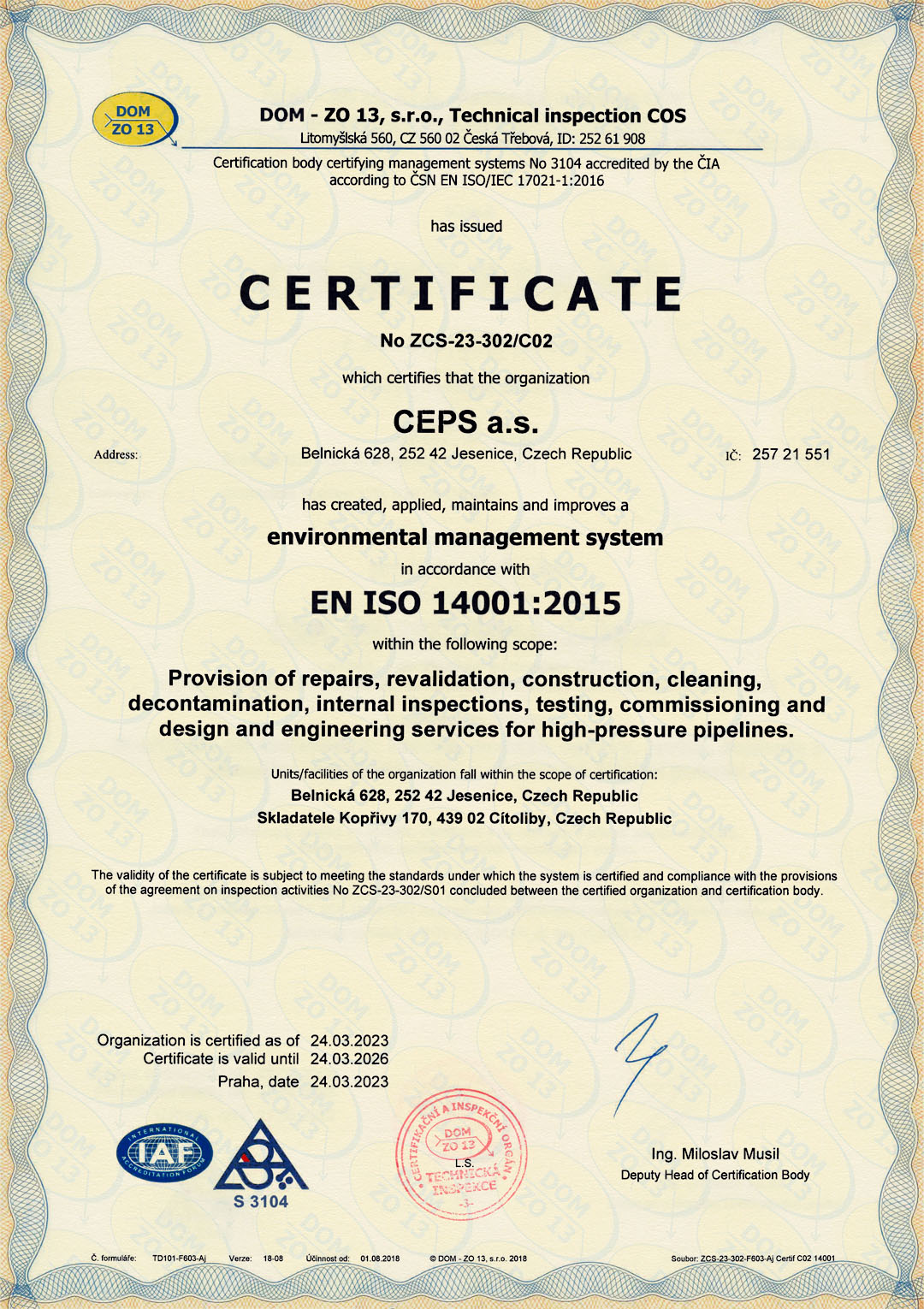 ISO 14001:2015 Management System Certificate