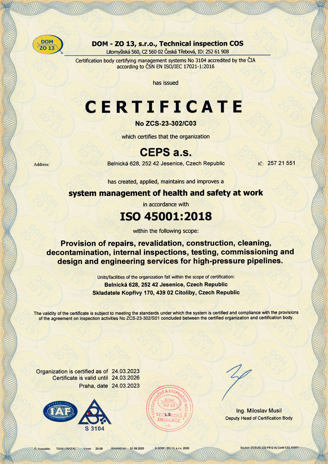 ISO 45001:2018 Management System Certificate