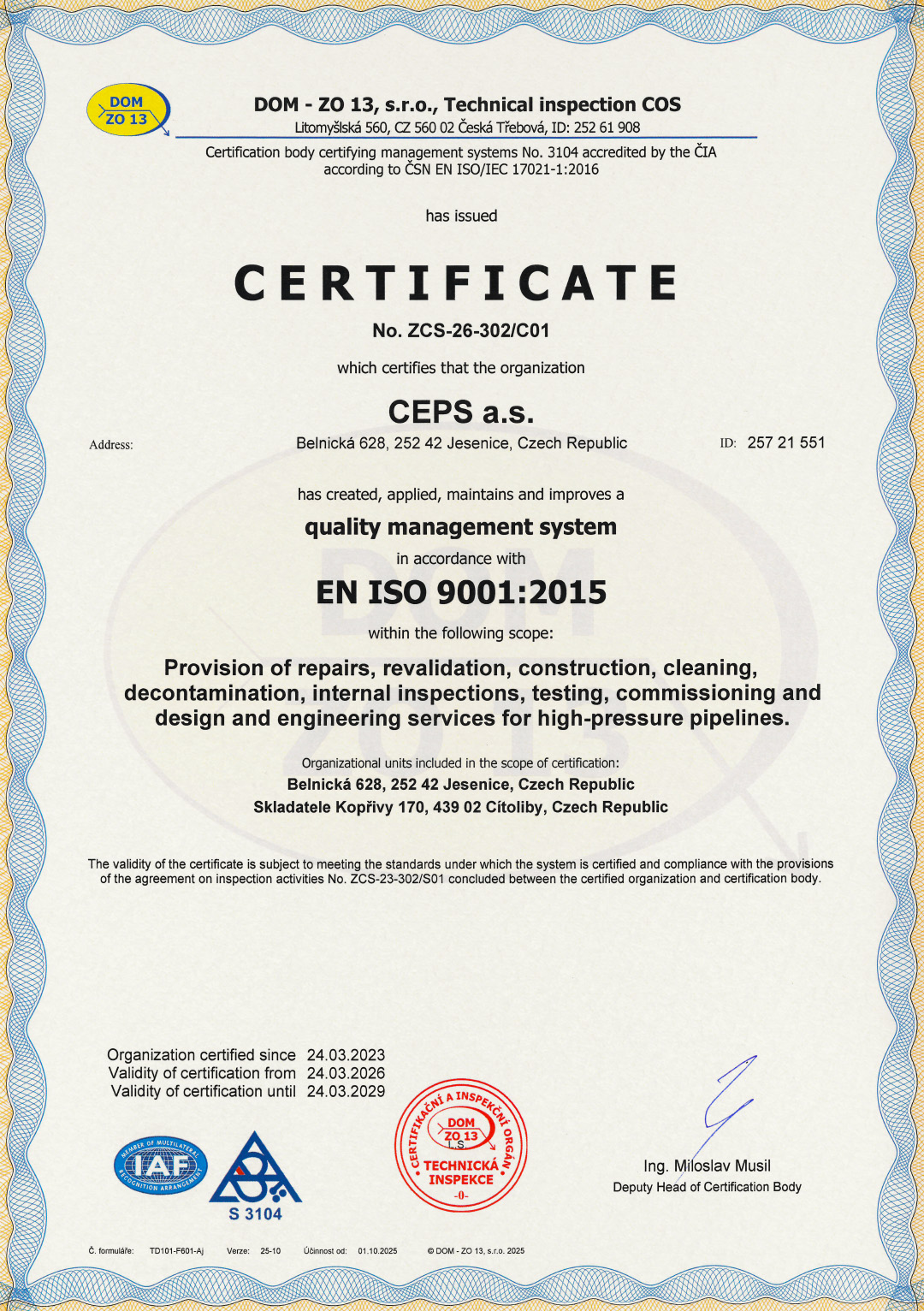 ISO 9001:2015 Management System Certificate