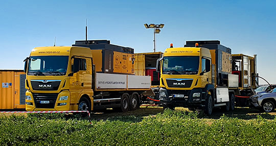 Mobilní generátory N₂1100 s kompresory na nákladních vozidlech