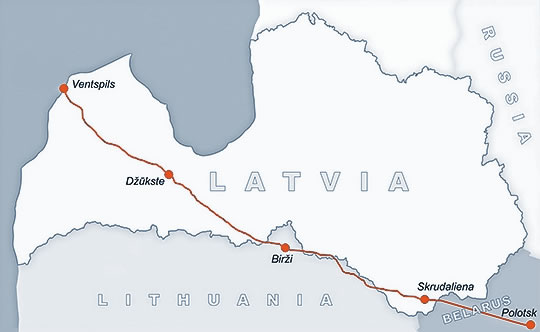 Маршрут нефтепровода Полоцк–Вентспилс